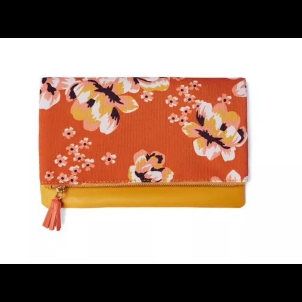 Retro Vegan Reversible Leather Clutch Makeup Bag NEW •